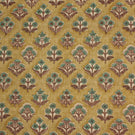 Boho Blossom ditsy floral fabric with teal and brown botanical motifs on a warm mustard yellow background.