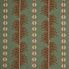 Boho Trail Mineral patterned furnishing fabric featuring a stylised botanical stripe design in soft mineral green with terracotta and cream detailing.