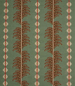 Boho Trail Mineral patterned furnishing fabric featuring a stylised botanical stripe design in soft mineral green with terracotta and cream detailing.