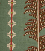 Close-up of Boho Trail Mineral fabric showcasing the decorative botanical stripe pattern, geometric accents and woven fabric texture.