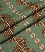 Folded Boho Trail Mineral furnishing fabric showing the repeating botanical stripe pattern, ideal for curtains, blinds and upholstery projects.