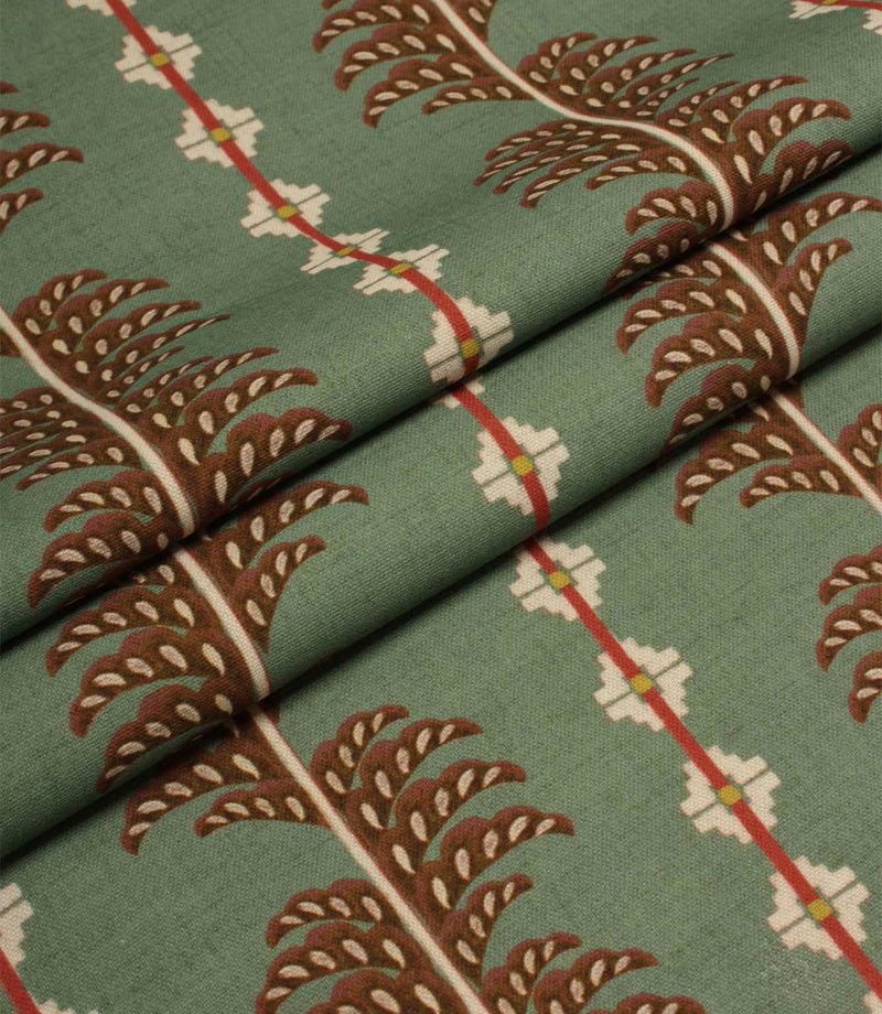 Folded Boho Trail Mineral furnishing fabric showing the repeating botanical stripe pattern, ideal for curtains, blinds and upholstery projects.
