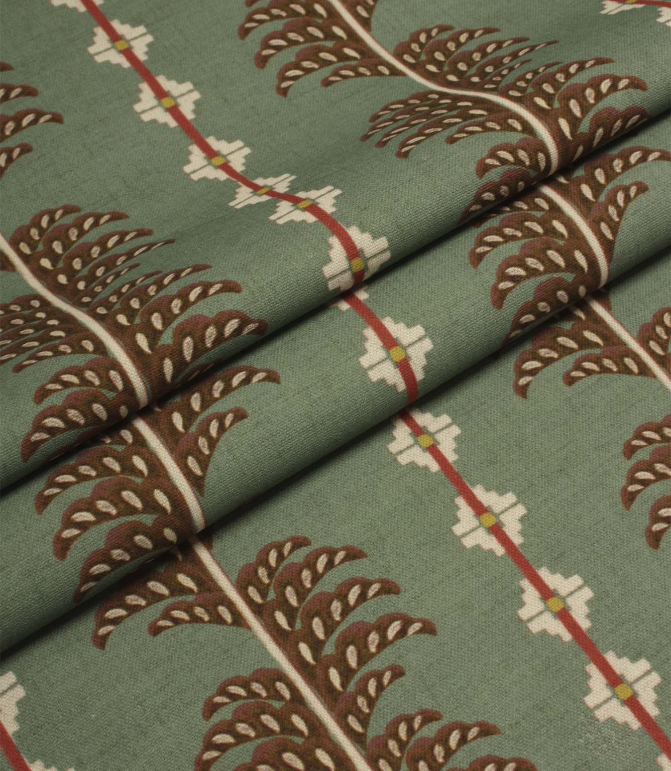 Folded Boho Trail Mineral furnishing fabric showing the repeating botanical stripe pattern, ideal for curtains, blinds and upholstery projects.