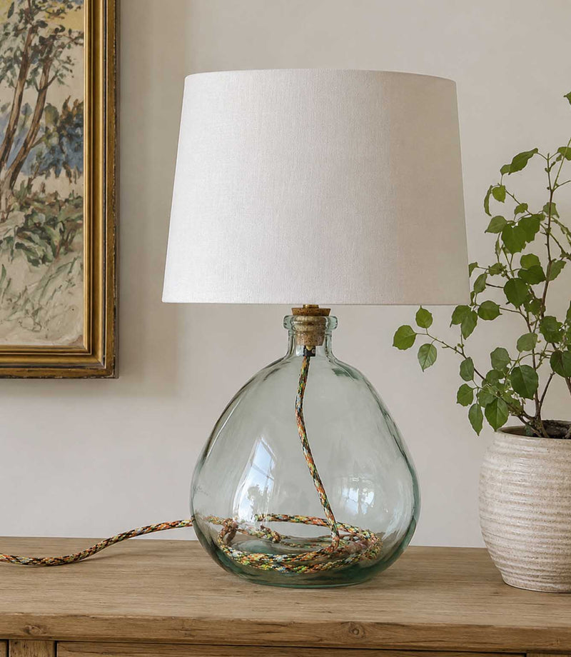 Glass lamp base in natural clear colour with multi-coloured flex