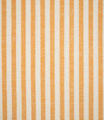 Close-up of Broadway Stripe Sunflower fabric featuring evenly spaced vertical sunflower orange and warm off-white stripes, with the detailed woven construction clearly visible across the textured surface.