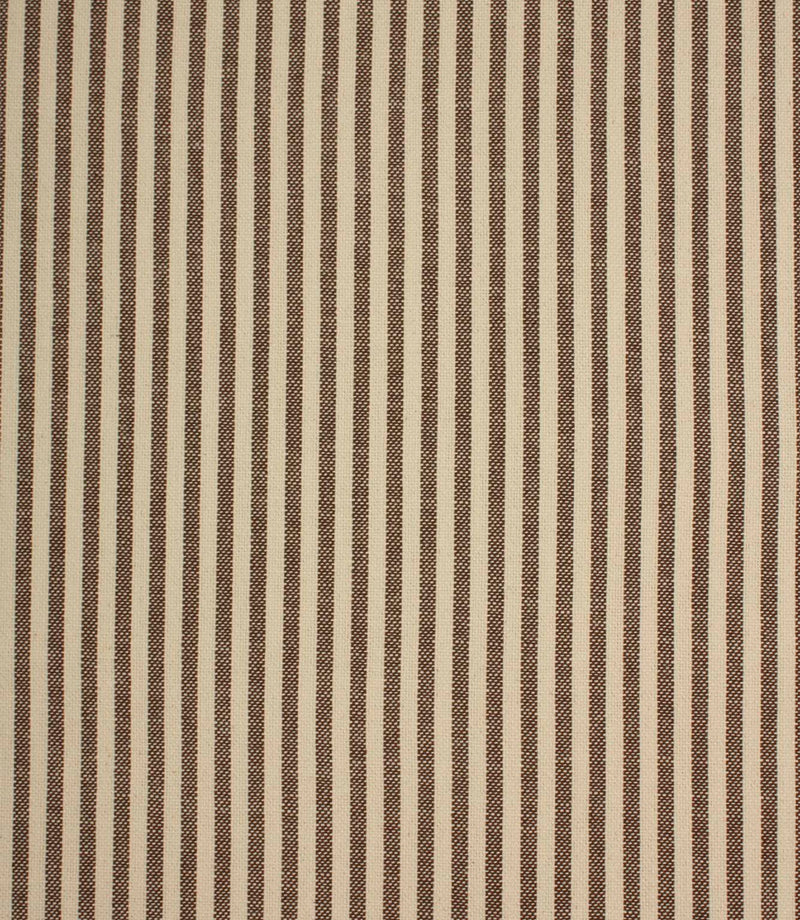 Broadway Stripe Mocha woven striped upholstery fabric featuring classic mocha brown vertical stripes on a natural cream background.