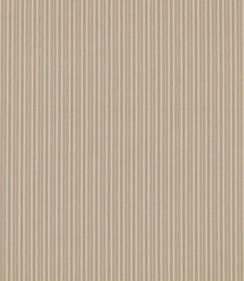 Brookhaven Gull striped fabric featuring narrow taupe, stone and cream vertical stripes with subtle dotted detailing and a natural woven-look texture.