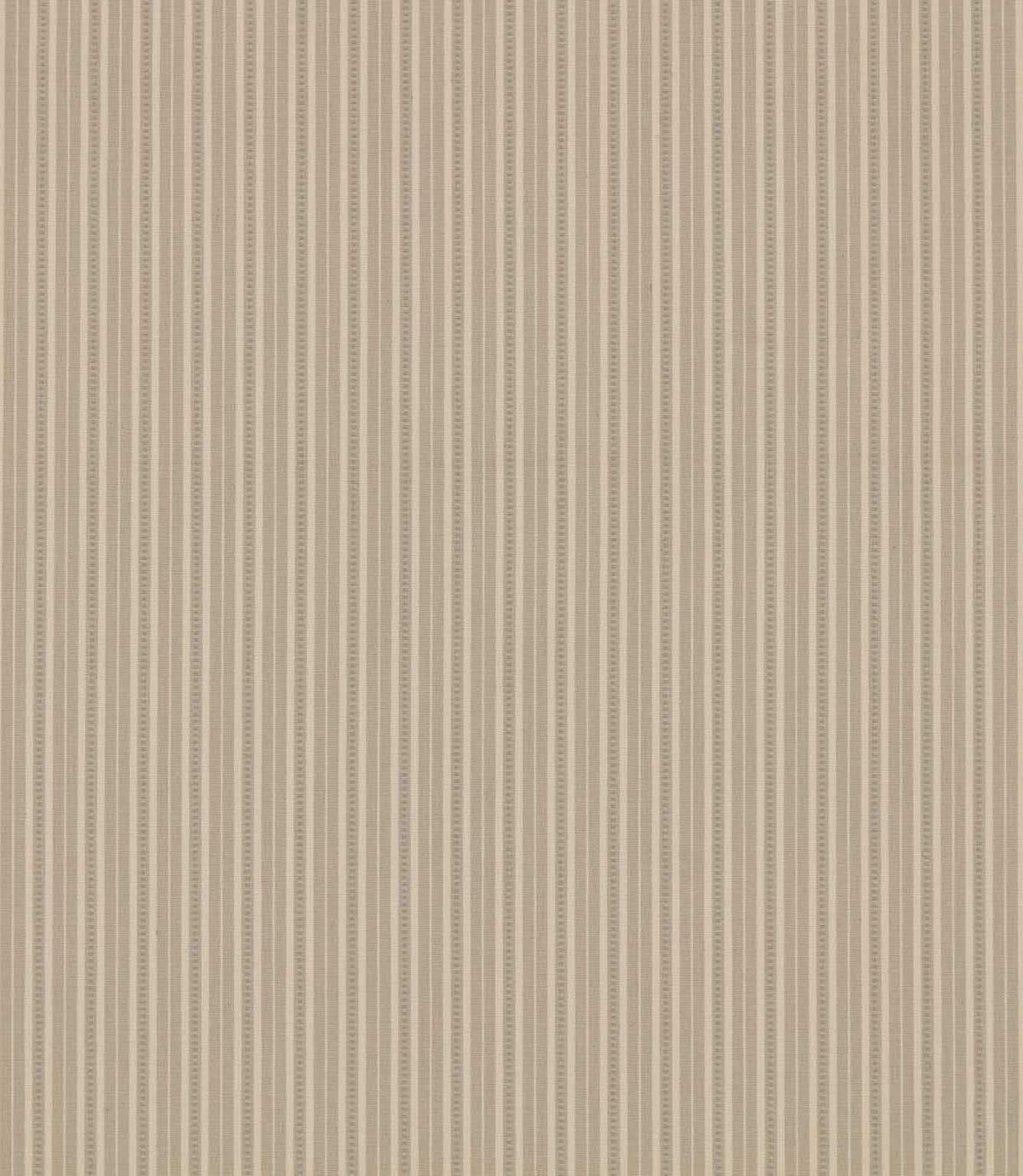 Brookhaven Gull striped fabric featuring narrow taupe, stone and cream vertical stripes with subtle dotted detailing and a natural woven-look texture.