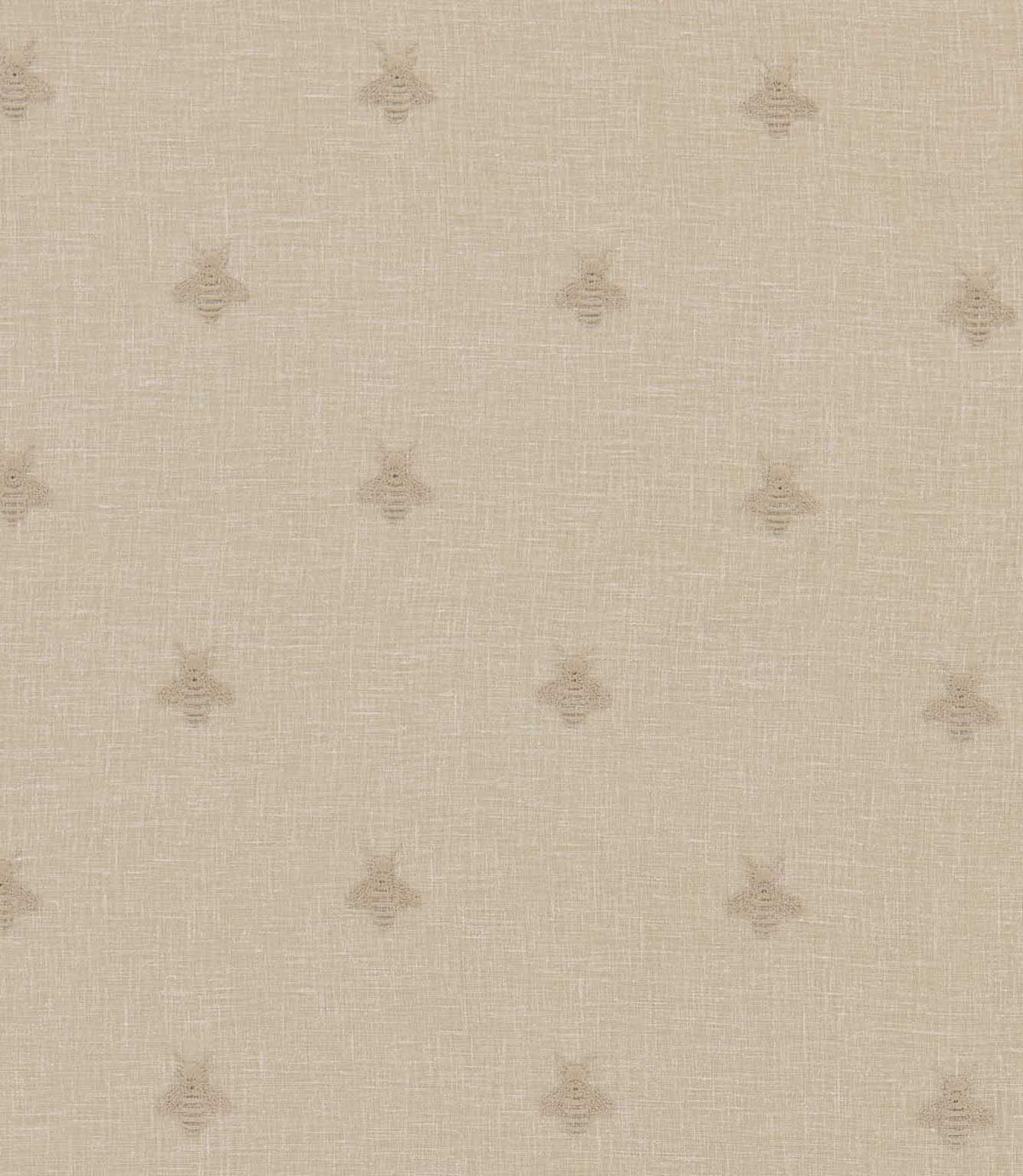 Bumblebee Linen embroidered fabric featuring subtle beige bee motifs scattered across a natural linen-look background with a fine woven texture.