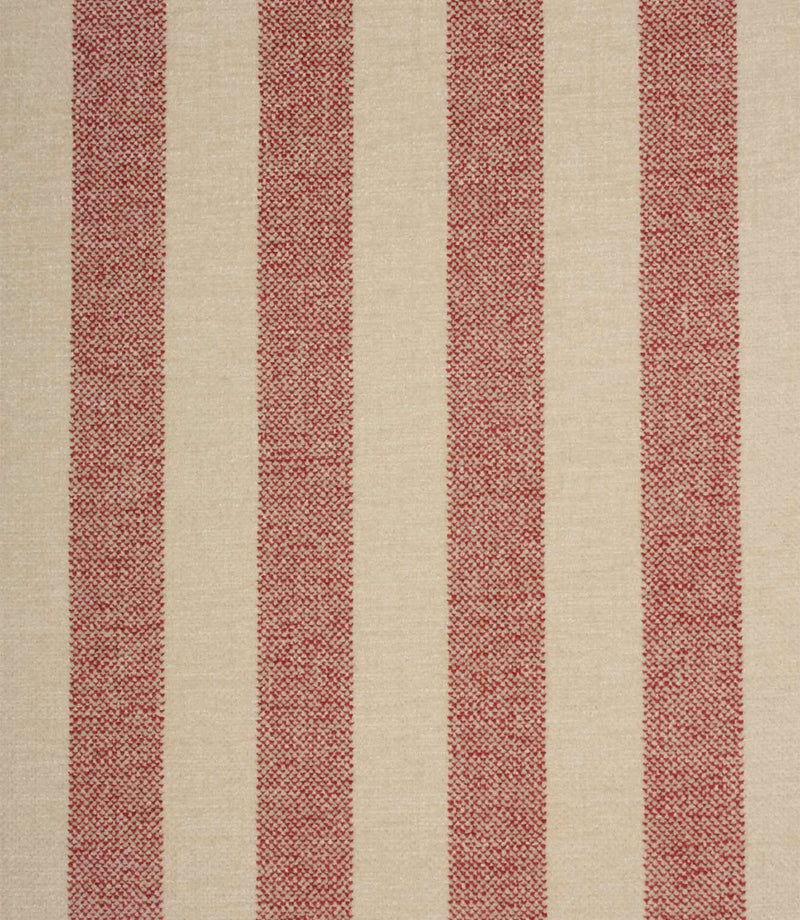 Close-up of Burleigh Stripe Rose striped upholstery fabric showcasing textured rose pink stripes and a soft velour-style woven finish.