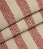 Folded Burleigh Stripe Rose fire retardant upholstery fabric displaying bold rose pink stripes and durable woven construction.
