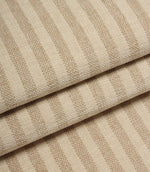 Folded Cavendish Stripe Pebble fire retardant upholstery fabric displaying elegant pebble beige stripes and durable woven texture.
