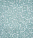 Close-up of Chamberry Duck Egg fabric featuring a delicate, small-scale floral print with white daisy-like flowers and fine radiating petals on a soft duck egg blue-green background.