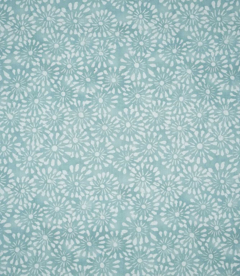 Chamberry Duck Egg floral fabric displaying a repeating all-over pattern of small white daisy-inspired flowers on a muted duck egg background, showing the closely arranged contemporary floral design.