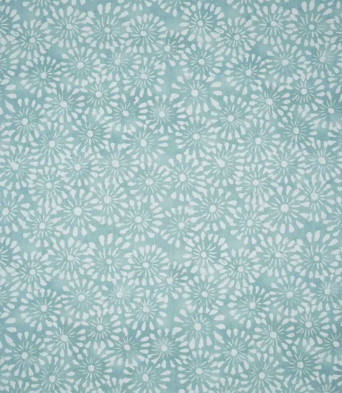 Chamberry Duck Egg floral fabric displaying a repeating all-over pattern of small white daisy-inspired flowers on a muted duck egg background, showing the closely arranged contemporary floral design.