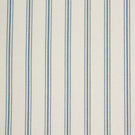 Blue ticking stripe fabric with narrow vertical stripes on a soft ivory background in a classic country-inspired design.