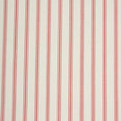 Red ticking stripe fabric with fine vertical stripes on a soft ivory background, creating a classic country-style design.