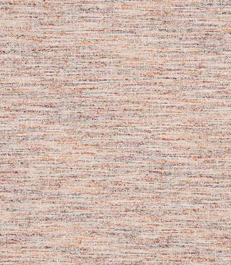 Close-up of woven upholstery fabric with a softly textured surface, featuring a blend of warm beige, rust and muted grey tones in a subtle horizontal weave.