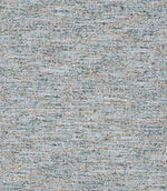 Close-up of woven upholstery fabric with a soft, textured finish, featuring a blend of muted blue, beige and subtle earthy tones in a fine horizontal weave.