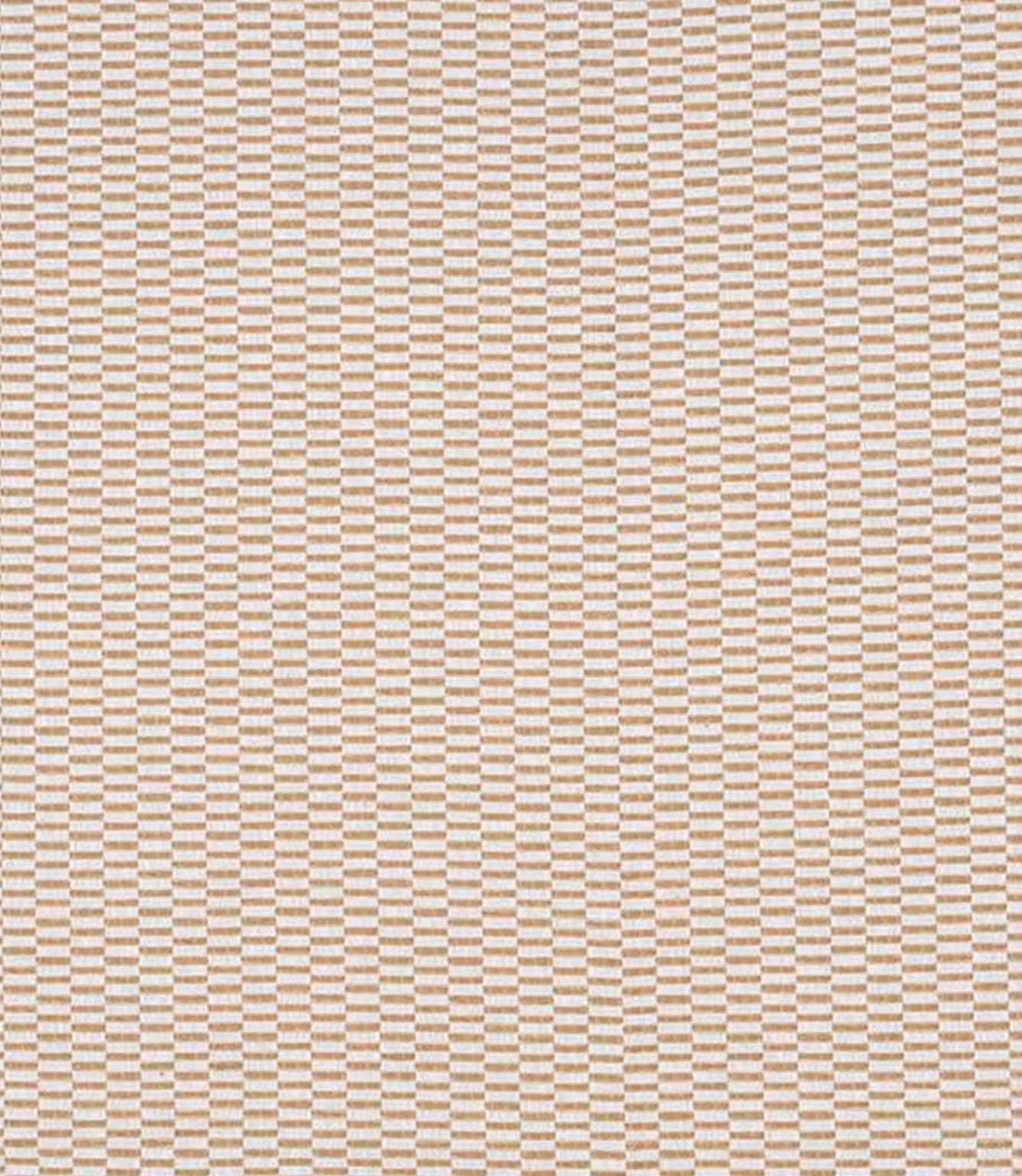 Close-up of woven fabric featuring a small-scale check pattern in warm beige and soft ivory tones, with a subtle textured finish.