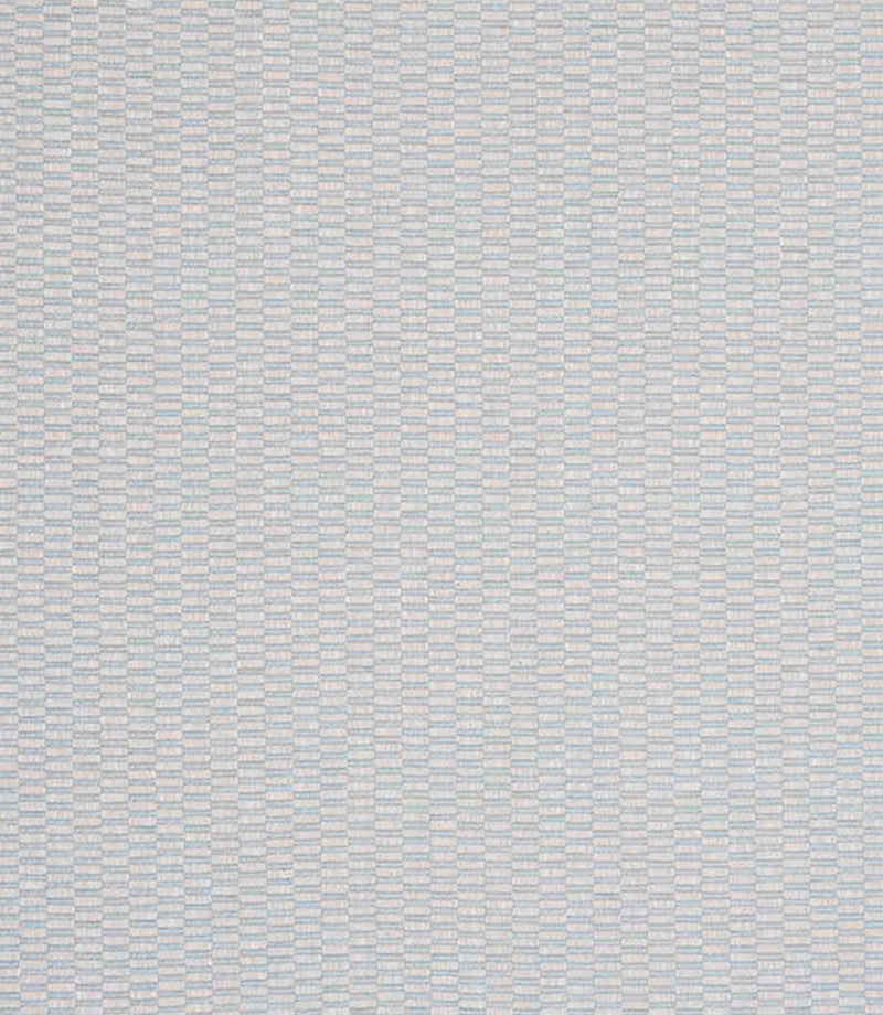 Close-up of woven fabric with a small-scale check pattern in soft pale blue and off-white tones, featuring a subtle, textured finish.