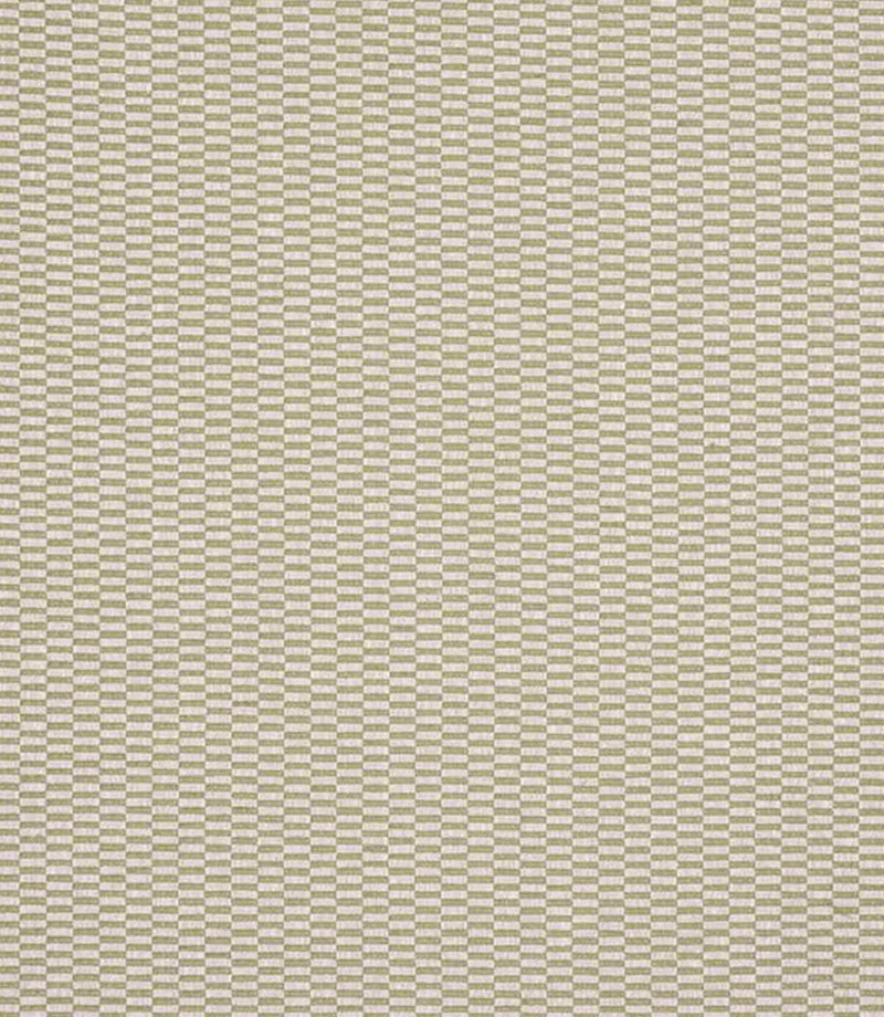 Close-up of woven fabric featuring a small-scale check pattern in soft sage green and off-white tones, with a subtle textured finish.