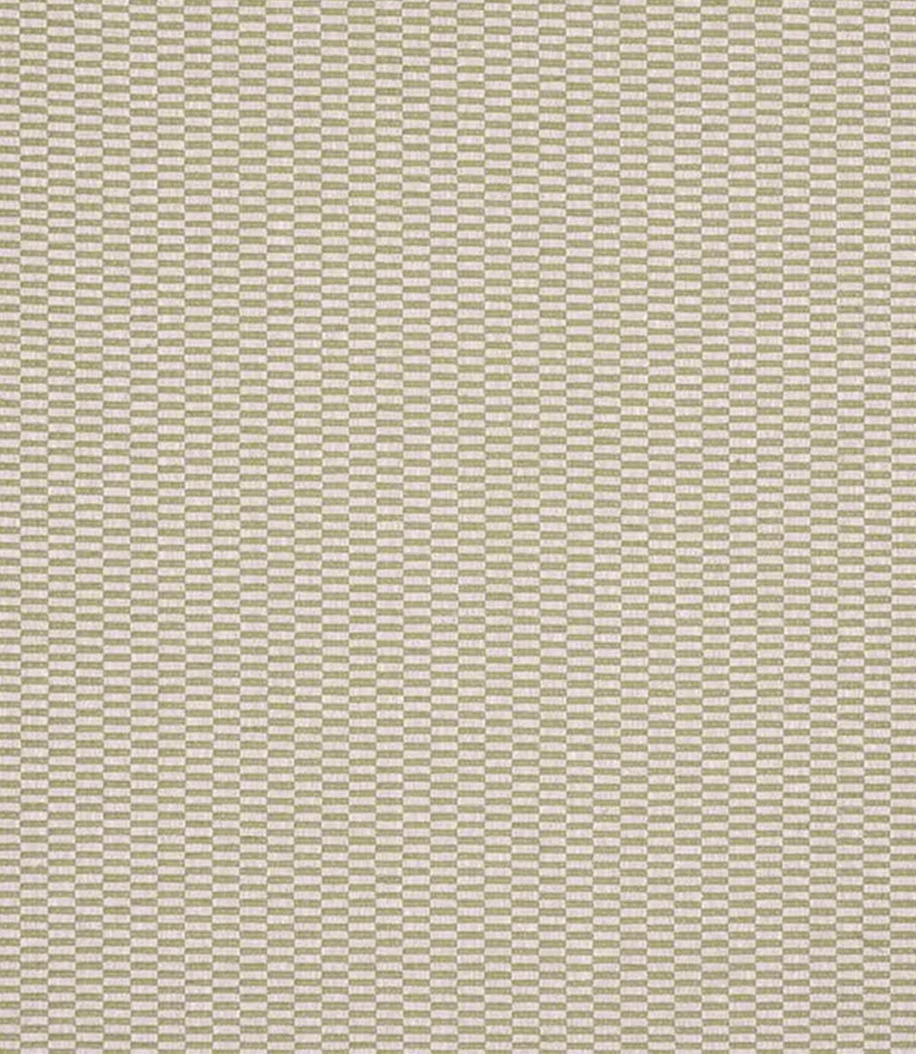Close-up of woven fabric featuring a small-scale check pattern in soft sage green and off-white tones, with a subtle textured finish.