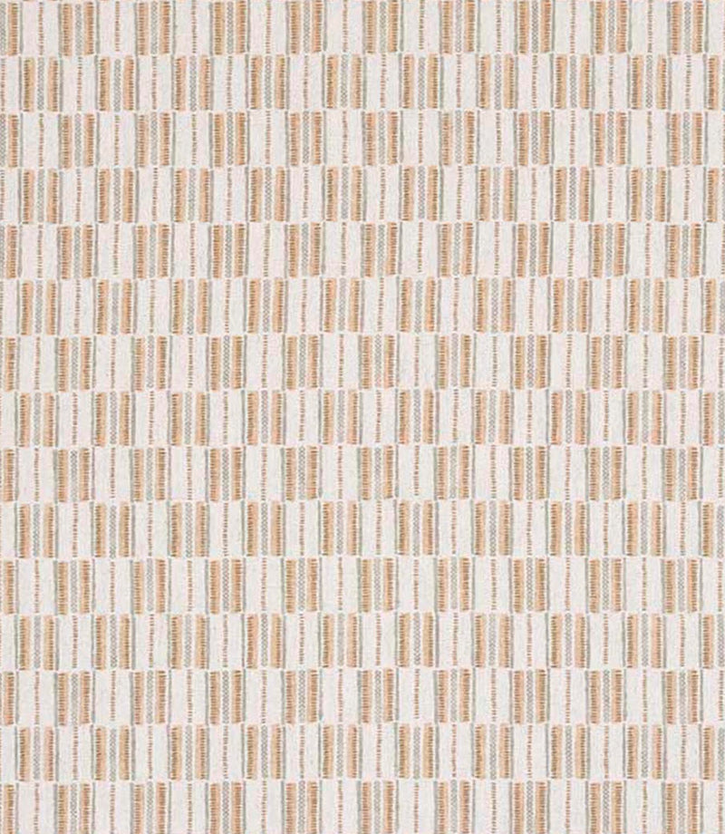 Close-up of contemporary check fabric showing a textured weave and subtle variation in neutral stripes, suitable for curtains, blinds and cushions.