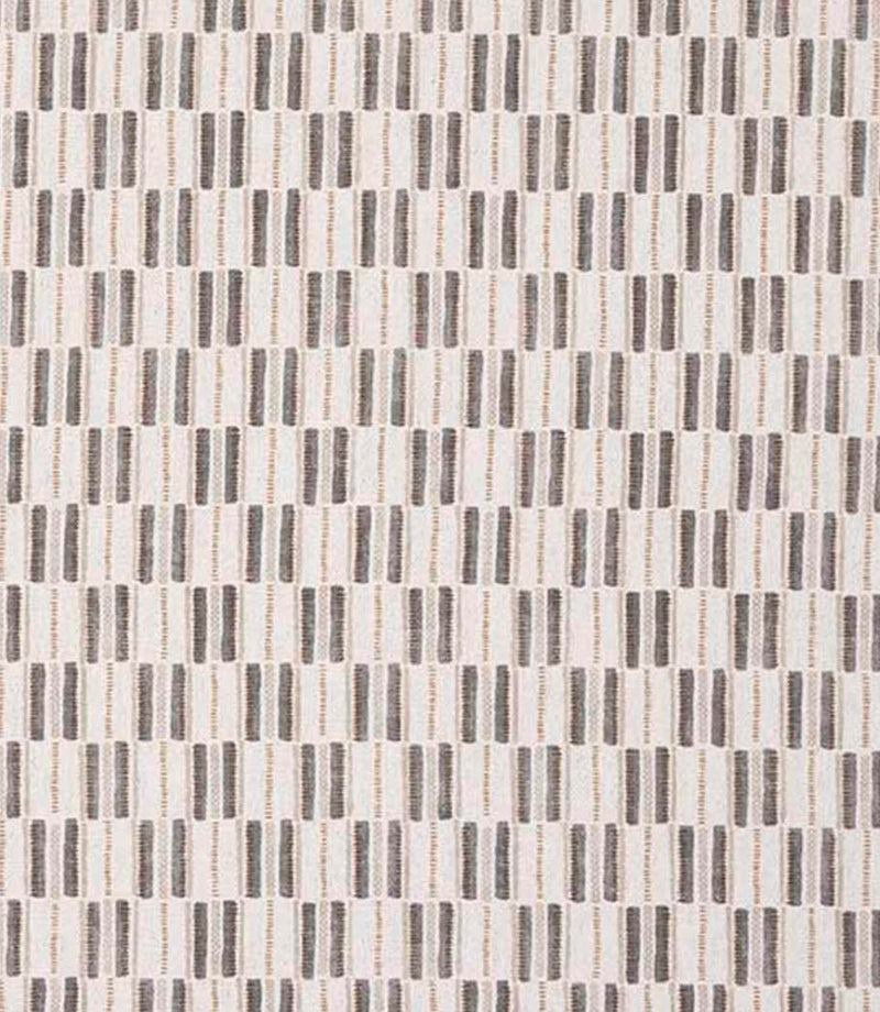 Close-up of textured woven upholstery fabric showing a repeating check design in muted grey tones, suitable for curtains, blinds, cushions and light upholstery.