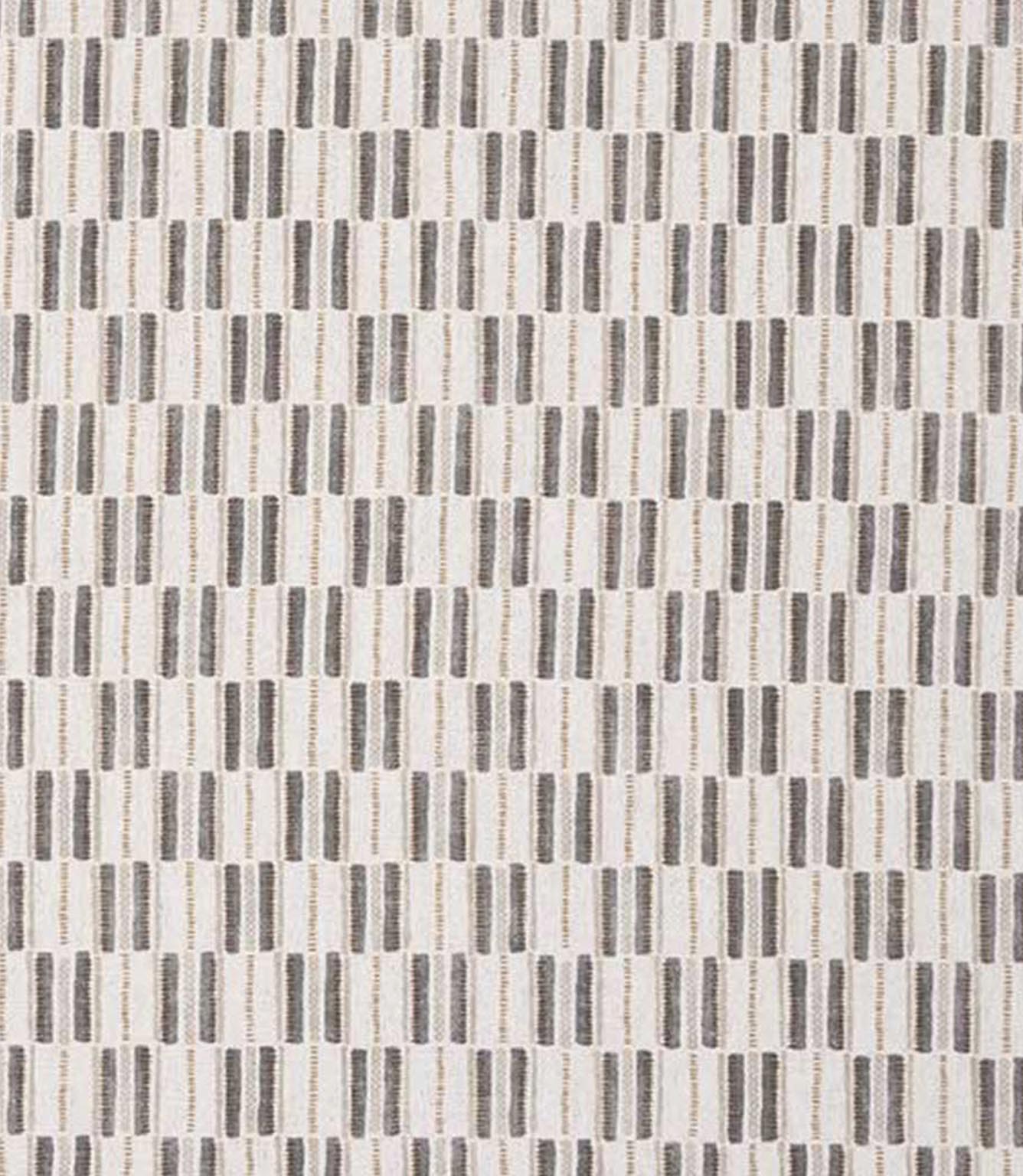 Close-up of textured woven upholstery fabric showing a repeating check design in muted grey tones, suitable for curtains, blinds, cushions and light upholstery.