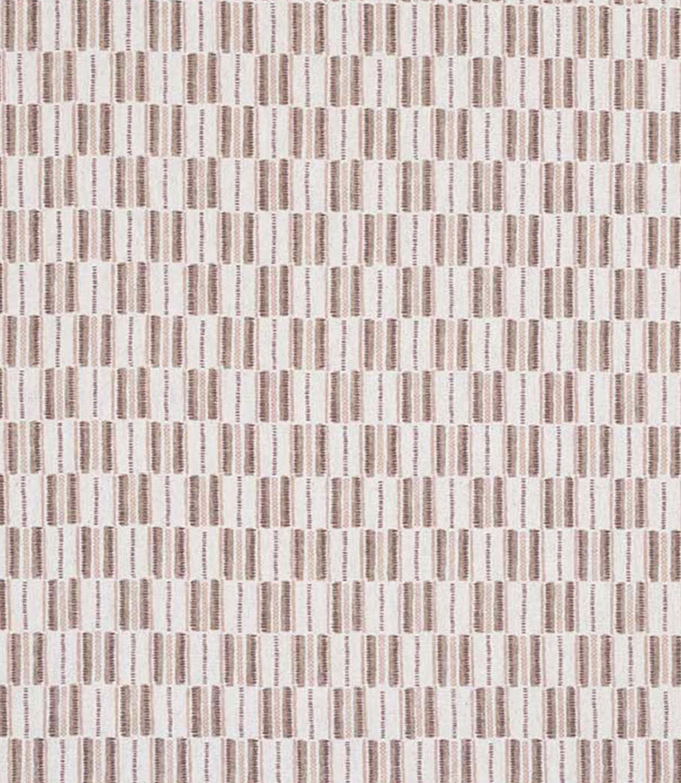Close-up of textured woven fabric featuring a repeating linear stripe design in rust and cream, suitable for curtains, blinds, cushions and upholstery.