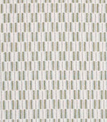 Close-up of textured woven fabric featuring repeating vertical dashes in sage green and muted blue on an off-white base, suitable for curtains, blinds, cushions and upholstery.