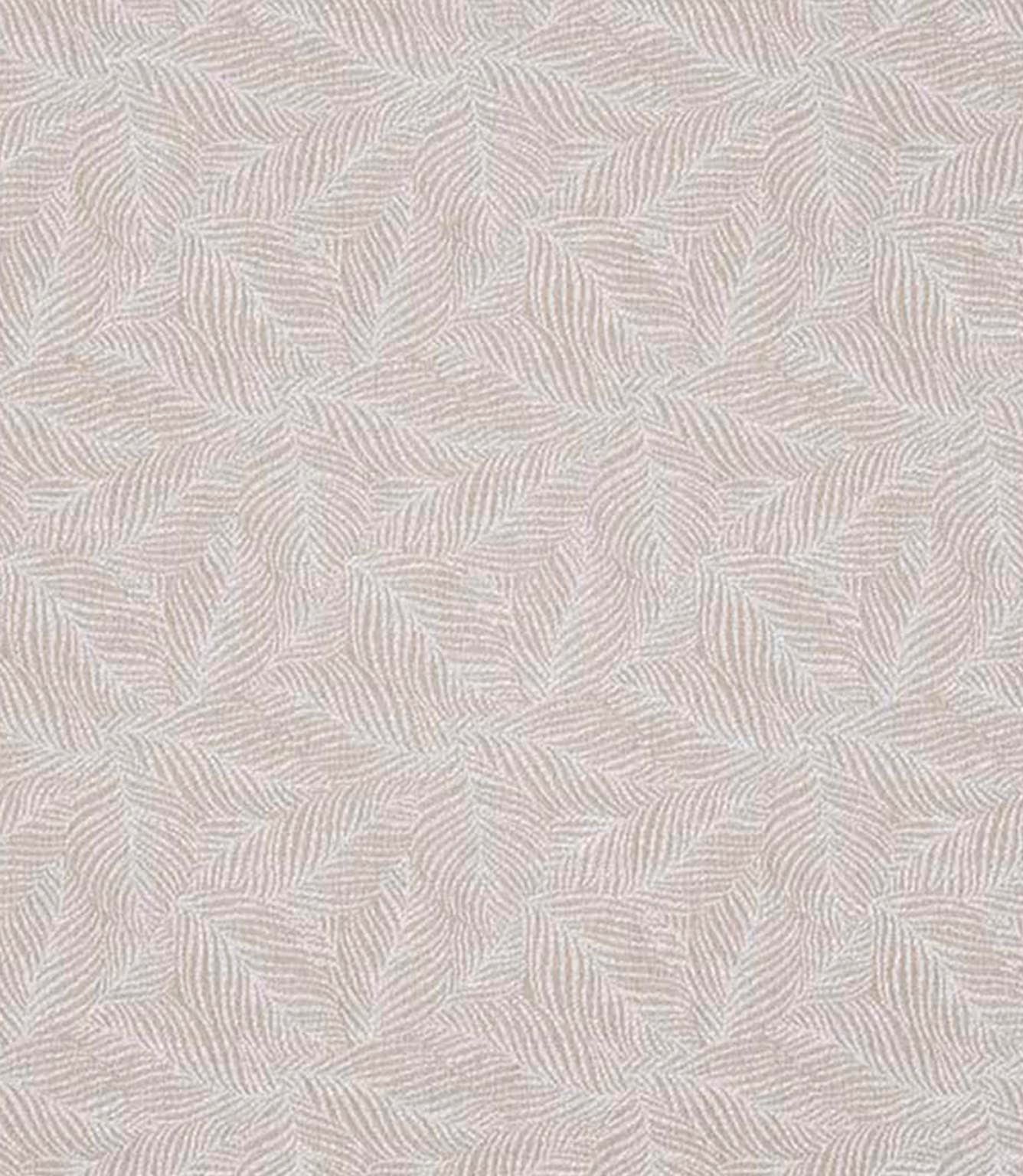 Close-up of woven foliage fabric with a delicate leaf pattern in soft beige and off-white tones, showing a subtle textured finish.
