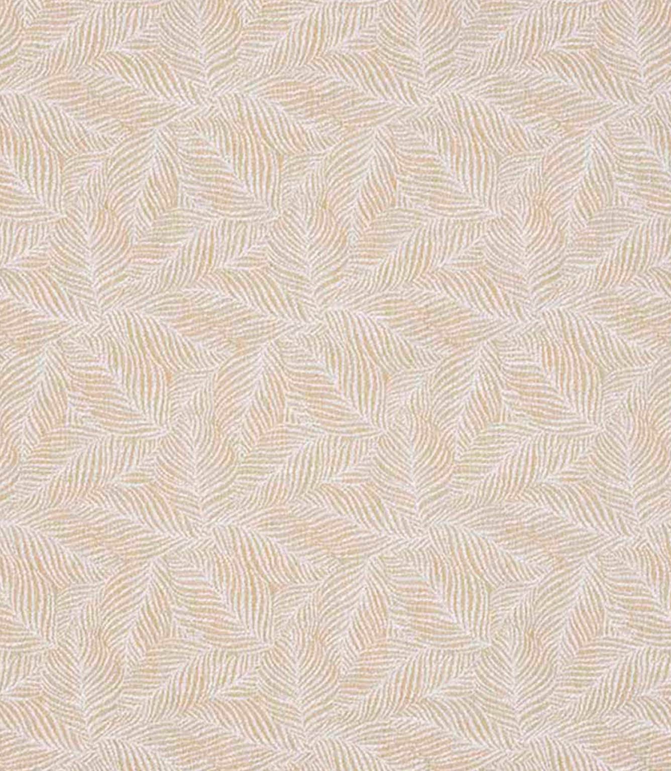Close-up of woven foliage fabric featuring a fine leaf pattern in warm beige and soft cream tones, with a subtle textured finish.