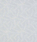 Close-up of woven foliage fabric featuring a delicate leaf pattern in soft pale blue and ivory tones, with a subtle textured weave.