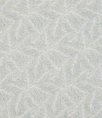 Close-up of woven foliage fabric with a soft sage green and ivory leaf pattern, featuring a finely textured, repeating design.