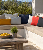 Waterproof fabric used for cushions and sofa in an outdoor Mediterranean summer garden space
