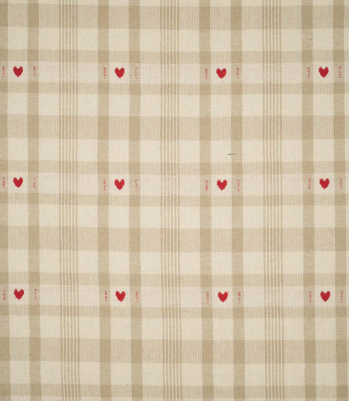 Cotswold Heart Check Fabric / Beige / Red
