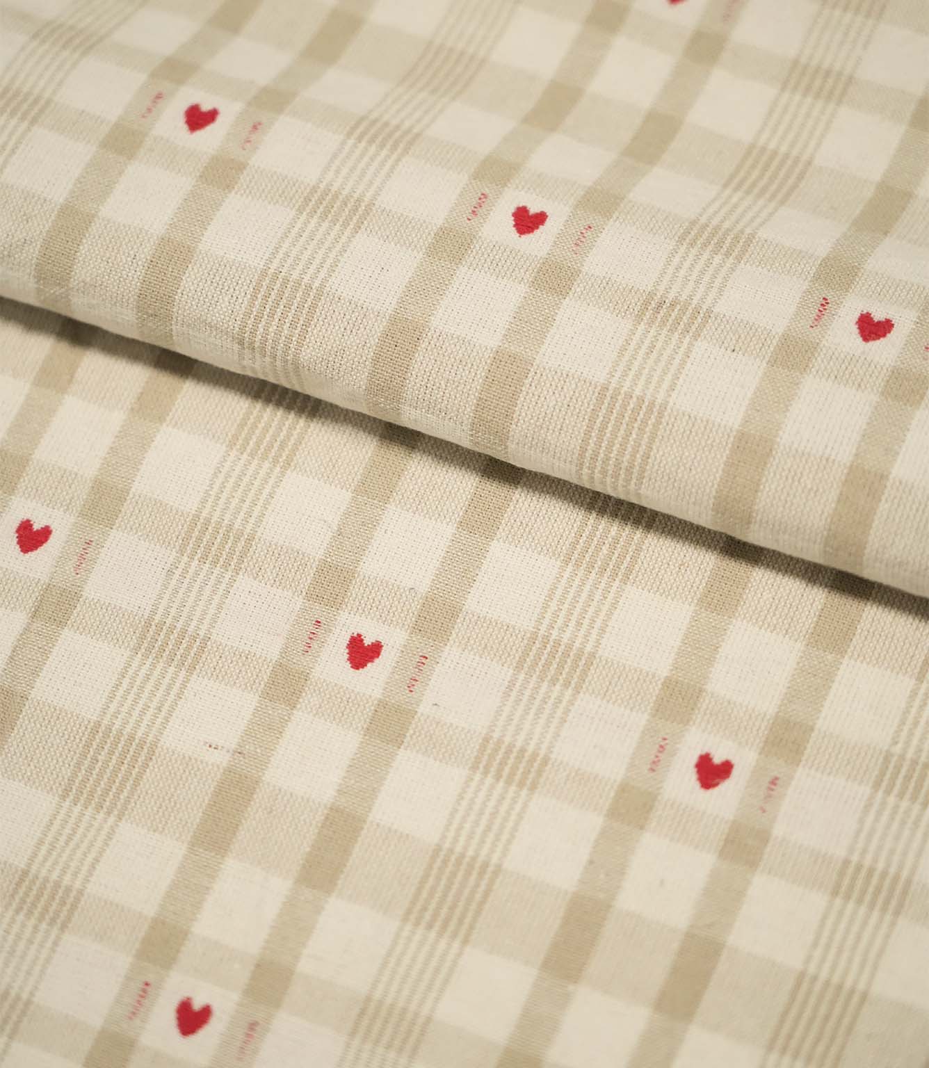 Cotswold Heart Check Fabric / Beige / Red