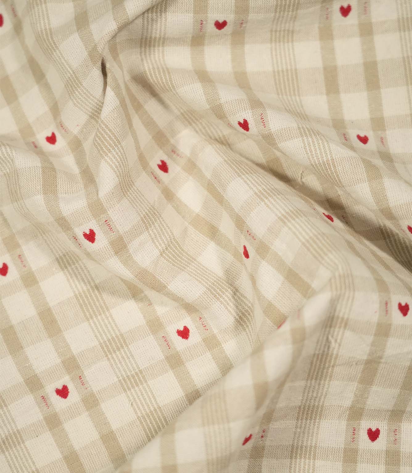 Cotswold Heart Check Fabric / Beige / Red