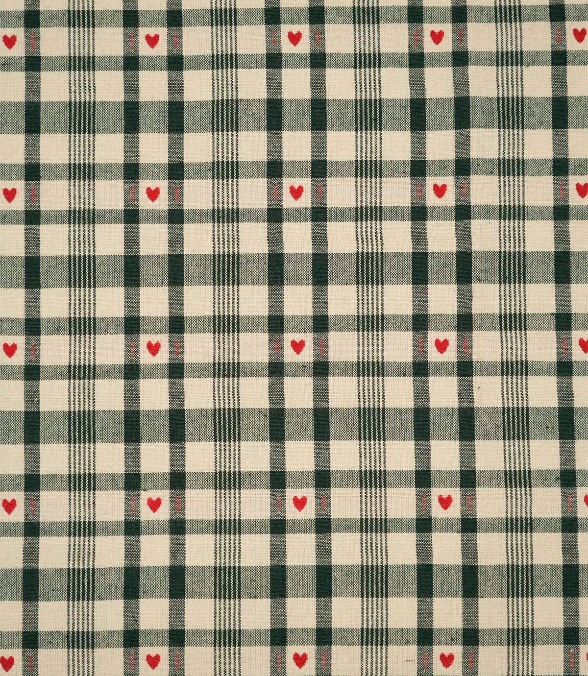 Cotswold Heart Check Fabric / Green / Red