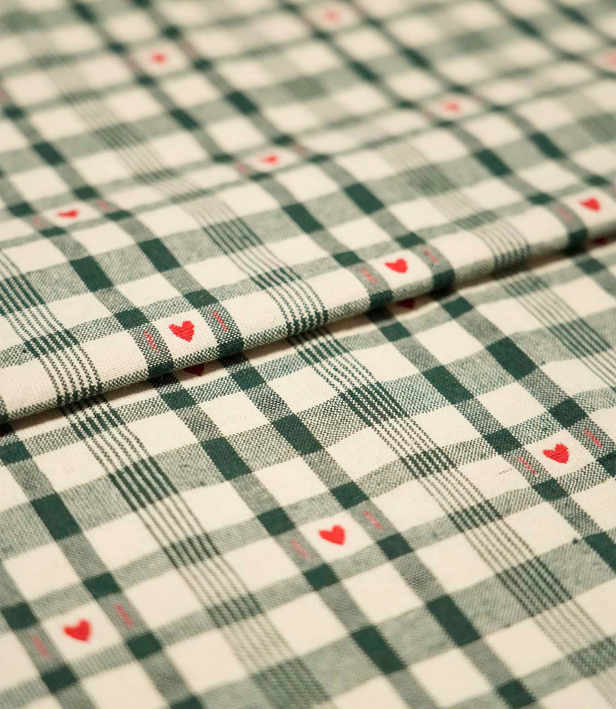 Cotswold Heart Check Fabric / Green / Red