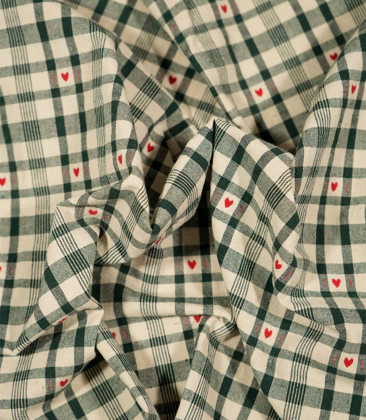 Cotswold Heart Check Fabric / Green / Red