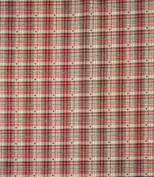 Cotswold Heart Tartan Fabric / Ivory / Red