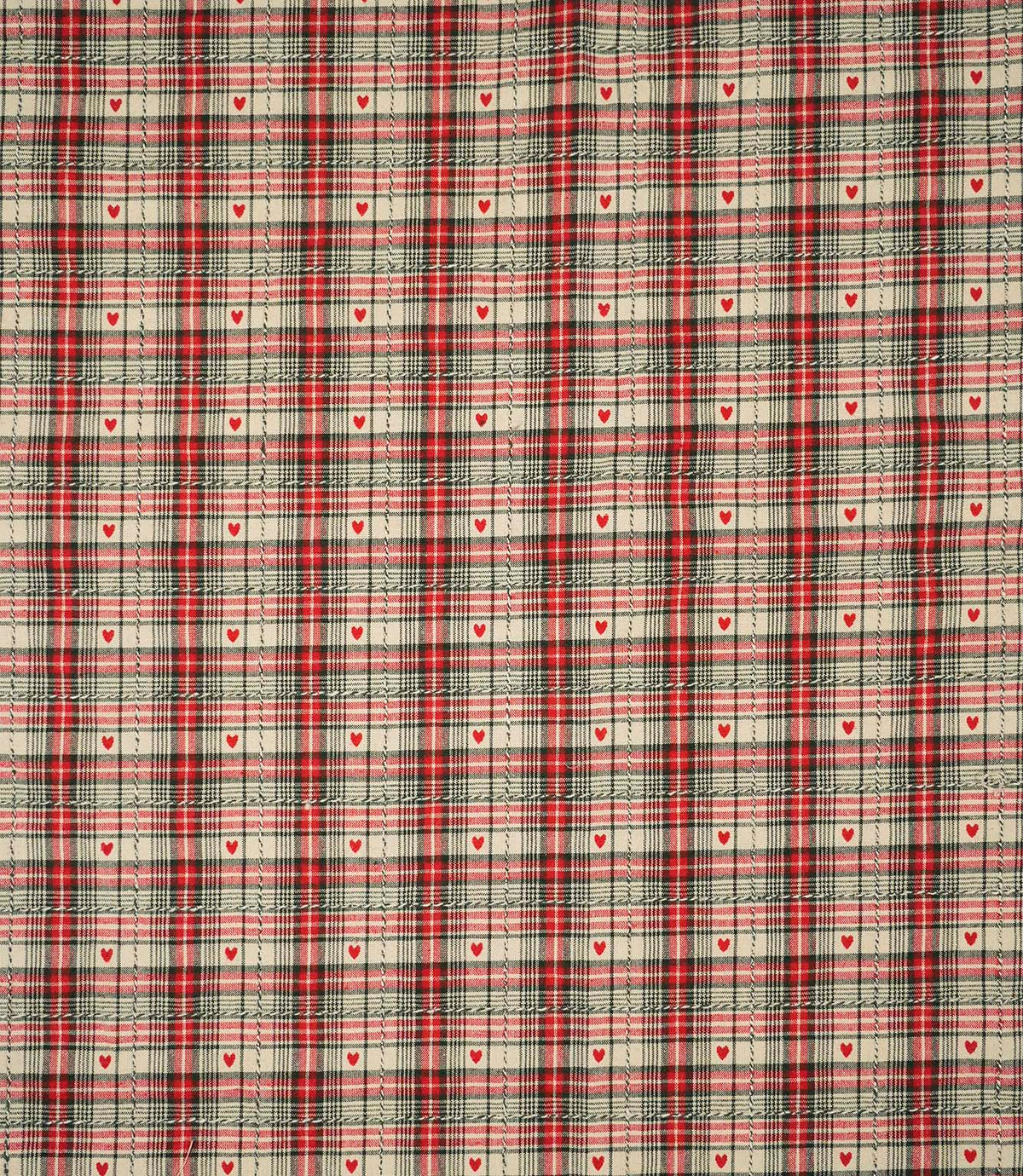 Cotswold Heart Tartan Fabric / Ivory / Red