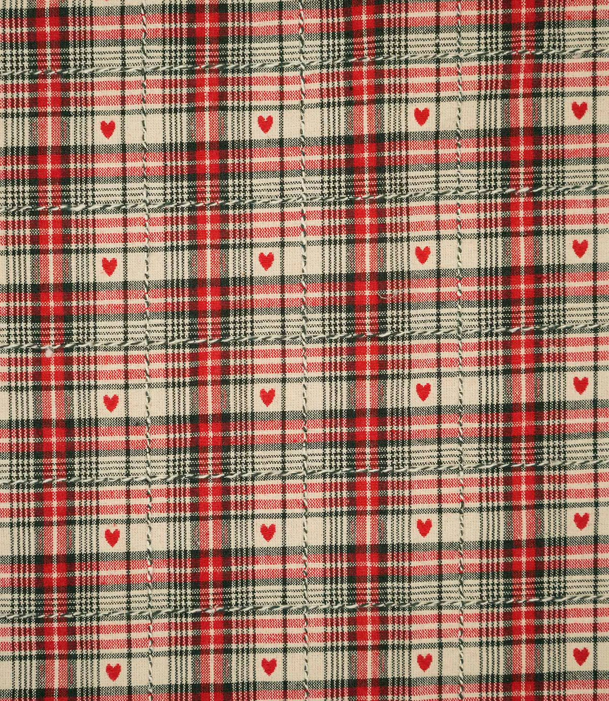 Cotswold Heart Tartan Fabric / Ivory / Red
