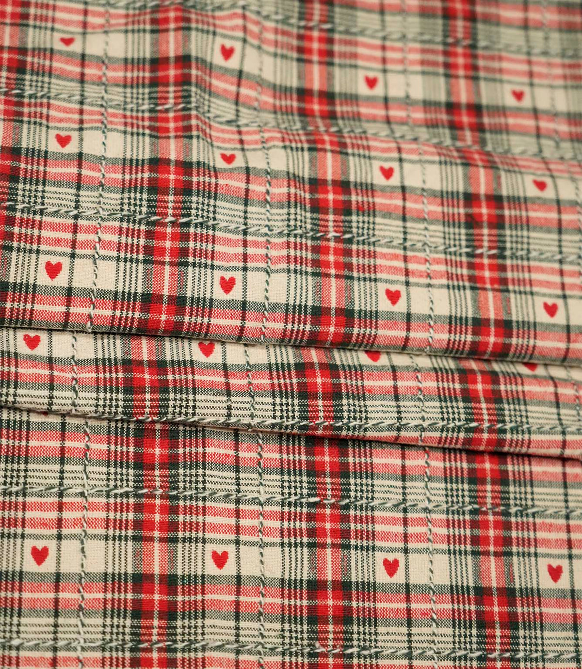 Cotswold Heart Tartan Fabric / Ivory / Red