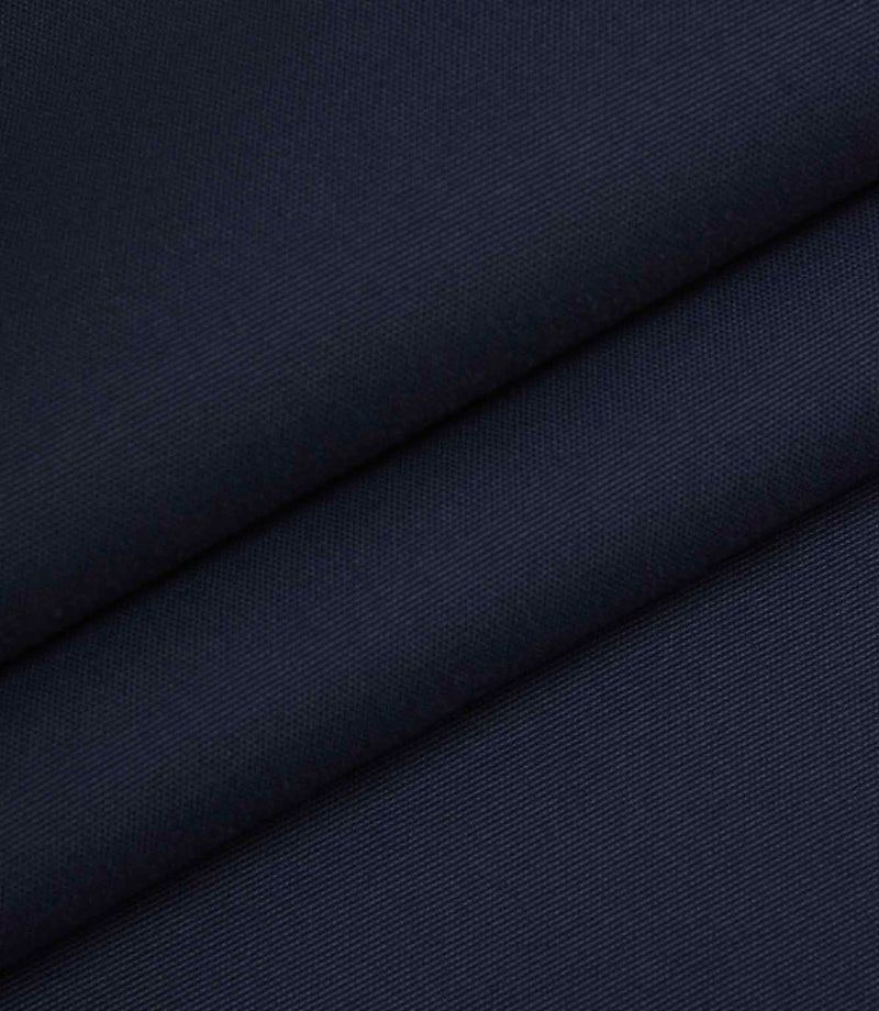 Navy woven fabric folded to highlight structure, density, and surface texture.