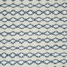 Close-up of Elkstone Ink woven fabric showing a small-scale geometric pattern of repeating navy blue interlocking shapes against a natural cream background, with a pronounced textured weave.