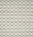 Close-up of Elkstone Taupe fabric featuring a textured natural cream weave with repeating taupe geometric motifs arranged in narrow horizontal rows.
